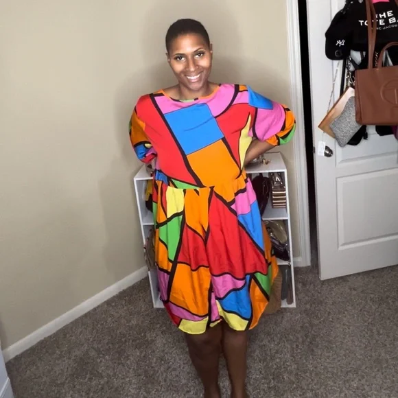 Multicolored Geometric print dress - Picture 4 of 4
